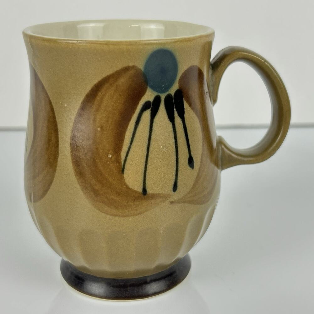 Vtg Holt Howard Abstract Angel Stoneware Mug Japan Brown Blue Black Footed 60s